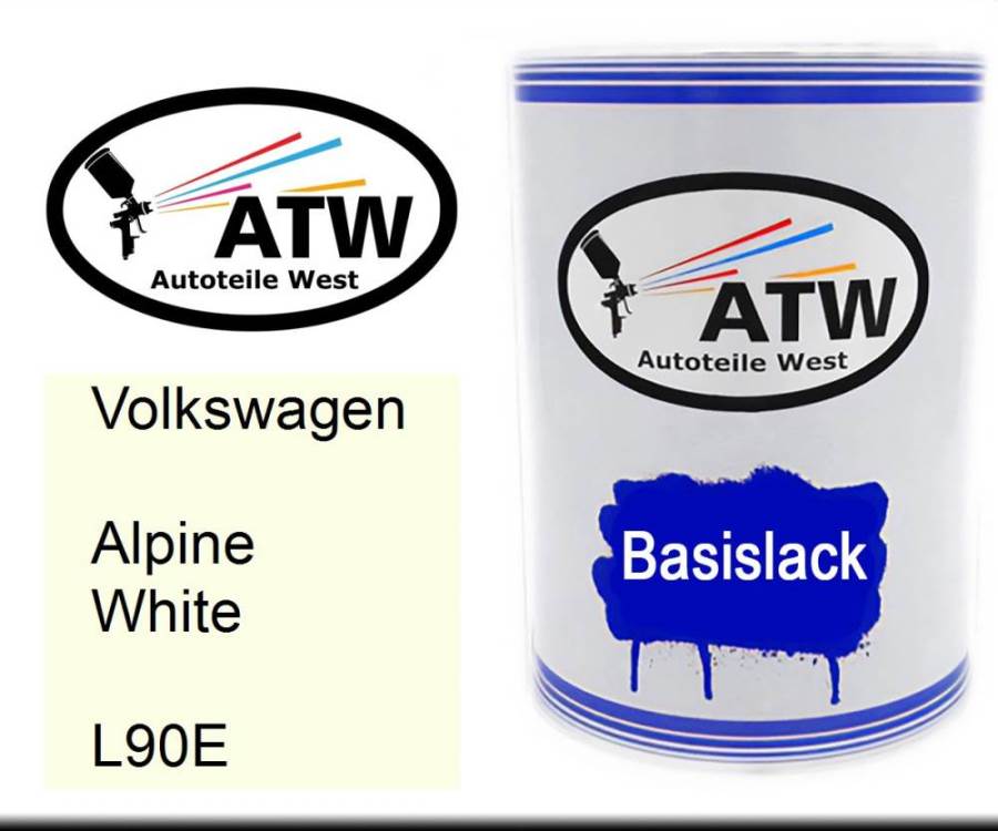 Volkswagen, Alpine White, L90E: 500ml Lackdose, von ATW Autoteile West.